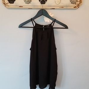 Black silky semi sheer tank top blouse